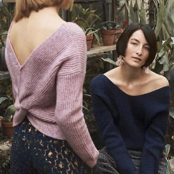 Anthropologie Angel Of The North Ribbed Wool Blend Twist Back Sweater - Picture 5 of 7